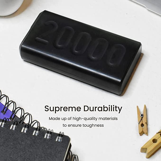 Ambrane 20000mAh Power Bank with 20W Fast Charging, Triple Output, Power Delivery, Type C Input, Made in India, Multi-Layer Protection, Li-Polymer + Type C Cable (Stylo-20k, Black) Ambrane 20000mAh Power Bank with 20W Fast Charging, Triple Output, Power Delivery, Type C Input, Made in India, Multi-Layer Protection, Li-Polymer + Type C Cable (Stylo-20k, Black)
